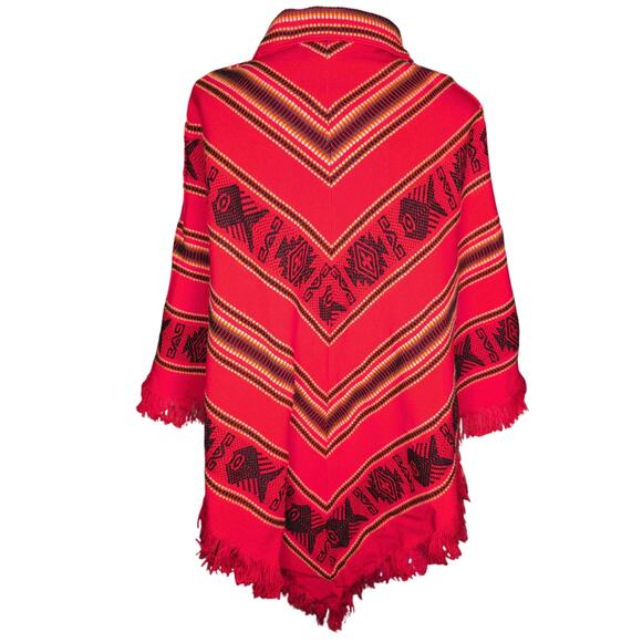 VTG Woven Poncho Cape Fringe Wrap Boho Andean Southwestern Wool Blend Cabincore - Picture 3 of 5